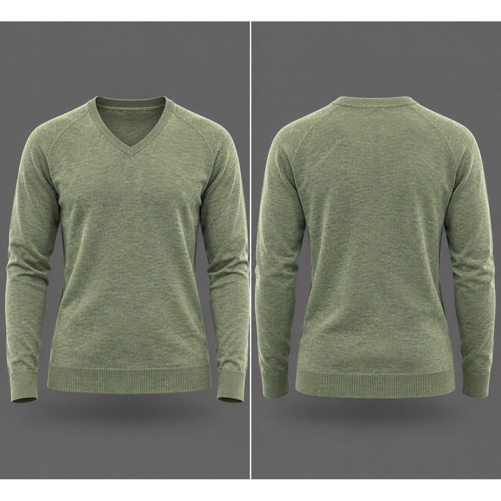 Calvin Klein Mens 100% Extra Fine Merino Wool Sweater mens XL V-Neck Grn Preppy